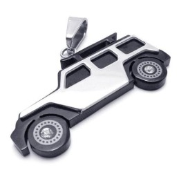 Herren-Halskette Mit Jeep-Anhänger Aus Reinem Titan, Schwarz/Silber