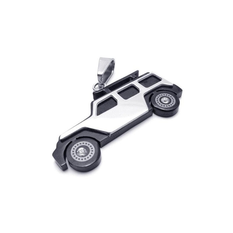 Herren-Halskette Mit Jeep-Anhänger Aus Reinem Titan, Schwarz/Silber Herren-Halskette Mit Jeep-Anhänger Aus Reinem Titan, Schwarz/Silber