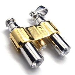 Halskette Mit Binokel-Anhänger Aus Reinem Titan In Gold-Silber