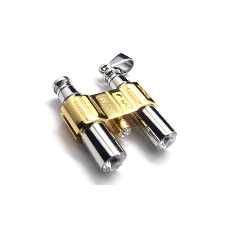 Halskette Mit Binokel-Anhänger Aus Reinem Titan In Gold-Silber Halskette Mit Binokel-Anhänger Aus Reinem Titan In Gold-Silber