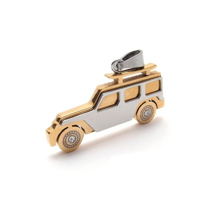 Herren-Halskette Mit Jeep-Anhänger Aus Reinem Titan, Golden Herren-Halskette Mit Jeep-Anhänger Aus Reinem Titan, Golden