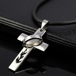 Halskette Mit Kreuzanhänger Aus Titan Für Jungen Mit Flammenmotiv