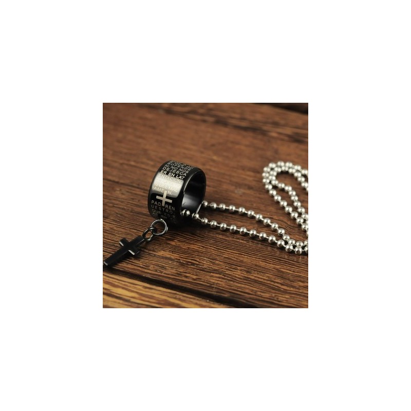 Mode Geschenk Ring Und Kreuz Schwarz Titan Halskette Anhänger Mode Geschenk Ring Und Kreuz Schwarz Titan Halskette Anhänger