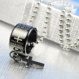 Mode Geschenk Ring Und Kreuz Schwarz Titan Halskette Anhänger