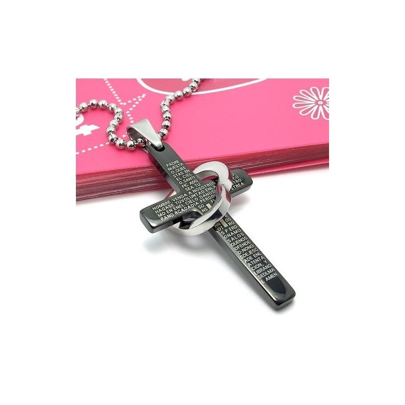 Cool Man Halskette Mit Anhänger Aus Schwarzem Titanstahl Mit Herz Und Kreuz Und Bibel (Neu) Cool Man Halskette Mit Anhänger Aus Schwarzem Titanstahl Mit Herz Und Kreuz Und Bibel (Neu)