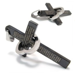 Cool Man Halskette Mit Anhänger Aus Schwarzem Titanstahl Mit Herz Und Kreuz Und Bibel (Neu)