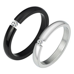 Hochwertiger Schwarz-Weißer Titanring Für Verliebte Mit Strass