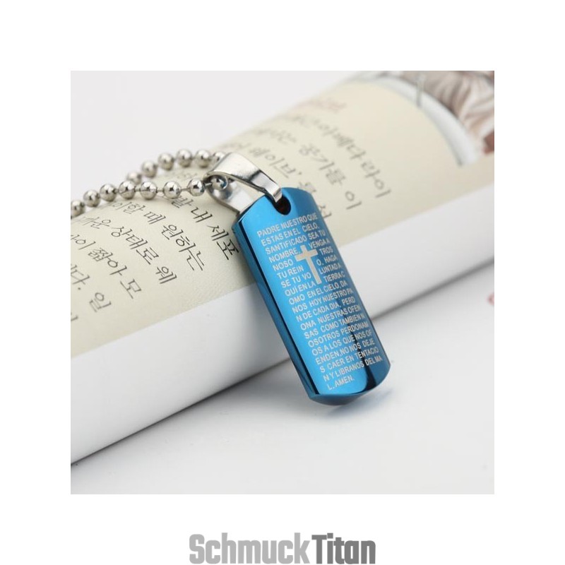 Mann Himmel Blau Kreuz Bibel Titan Stahl Anhänger Halskette Geschenk