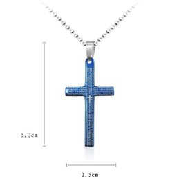 Exquisiter Mann Blauer Bibelkreuz Anhänger Und Halskette