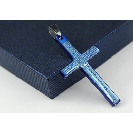 Exquisiter Mann Blauer Bibelkreuz Anhänger Und Halskette