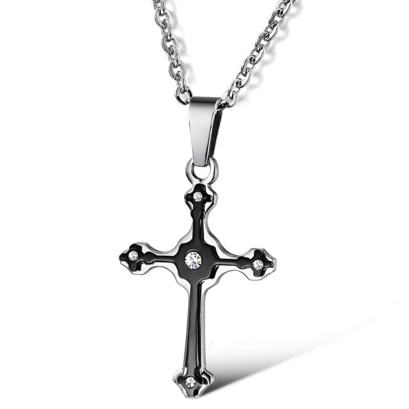 Hochwertige Titan-Halskette Mit Weiblichem Kreuz Und Strass Hochwertige Titan-Halskette Mit Weiblichem Kreuz Und Strass