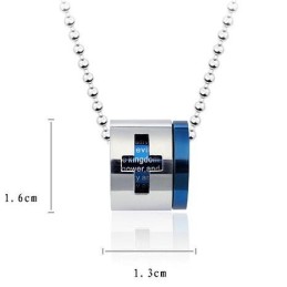 Herren-Halskette Und Anhänger Mit Blauem Kreuz Und Bibelrolle Aus Reinem Titan (Neu)