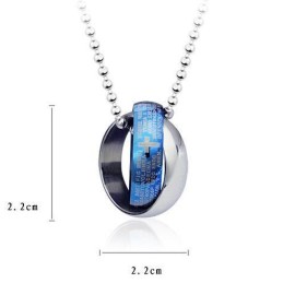Blau Und Silber Kreuz Bibel Ringe Titan Anhänger Und Halskette
