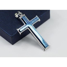 Bibel Blau Und Silber Kreuz Titan Anhänger Und Halskette