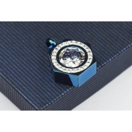 Halskette Mit Anhänger Aus Reinem Titan Und Diamanten In Blau Mit Hexagramm