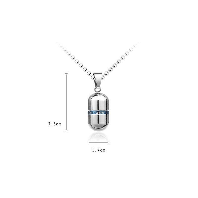 Halskette Mit Pillenanhänger „Love Forever“, Silber, Reines Titan Halskette Mit Pillenanhänger „Love Forever“, Silber, Reines Titan