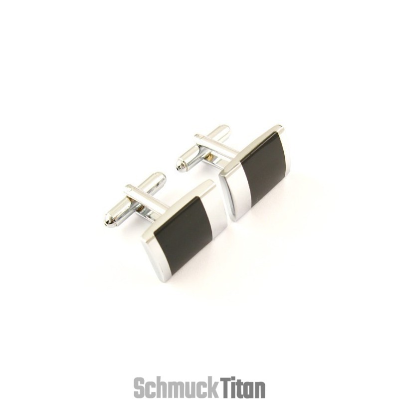 Längliche Manschettenknöpfe Aus Titan Und Schwarzem Emaille
