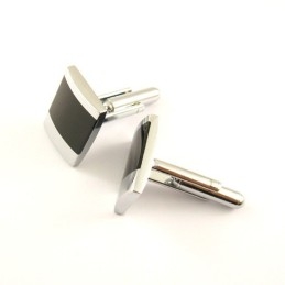 Längliche Manschettenknöpfe Aus Titan Und Schwarzem Emaille