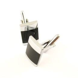 Längliche Manschettenknöpfe Aus Titan Und Schwarzem Emaille