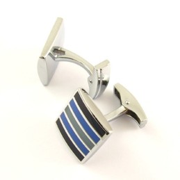 Quadratische Manschettenknöpfe Aus Titan Mit Horizontalen Streifen