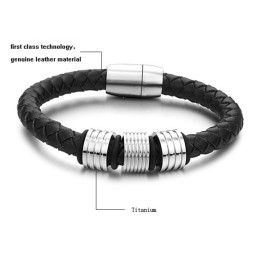 Hochwertiger Schwarzer Titan-Lederarmreif