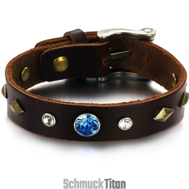 Langlebig Im Gebrauch Retro Titan Leder Armreif Mit Strass