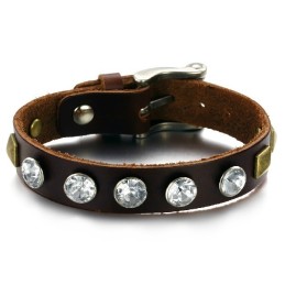 Hochwertiger Retro Titan Leder Armreif Mit Strass