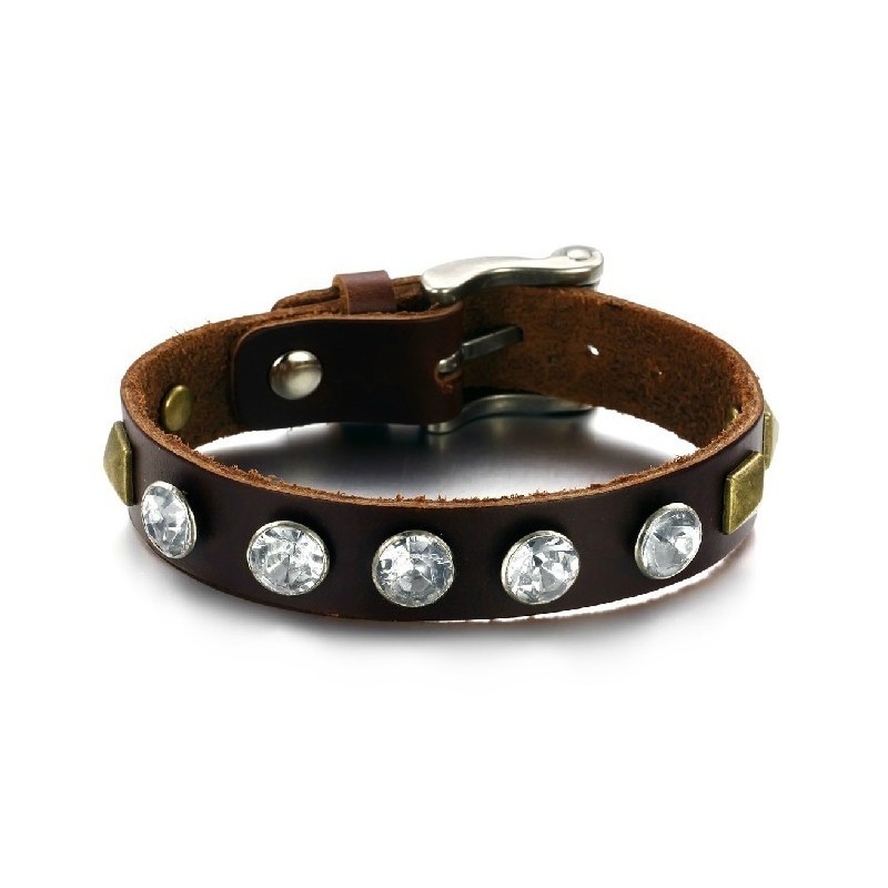 Hochwertiger Retro Titan Leder Armreif Mit Strass Hochwertiger Retro Titan Leder Armreif Mit Strass