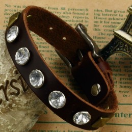 Hochwertiger Retro Titan Leder Armreif Mit Strass