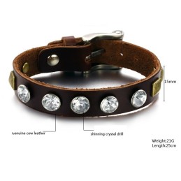 Hochwertiger Retro Titan Leder Armreif Mit Strass