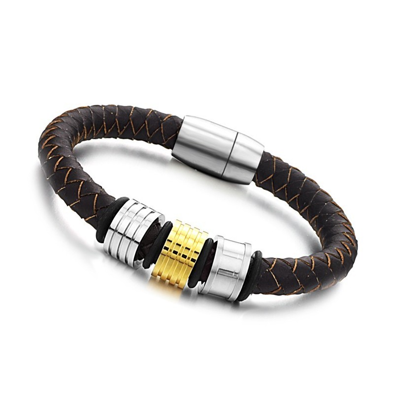 Qualität Und Quantität Gesichert Herren Braun Titan Leder Armreif Qualität Und Quantität Gesichert Herren Braun Titan Leder Armreif