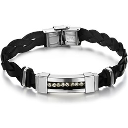 Weltweit Gut Verkaufter Titan-Lederarmreif Mit Strass