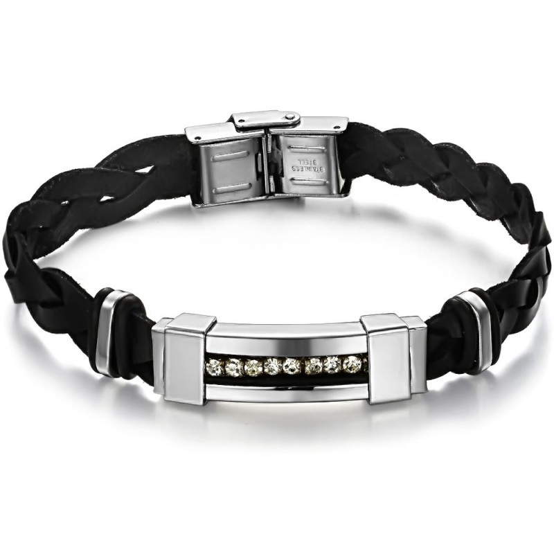Weltweit Gut Verkaufter Titan-Lederarmreif Mit Strass Weltweit Gut Verkaufter Titan-Lederarmreif Mit Strass