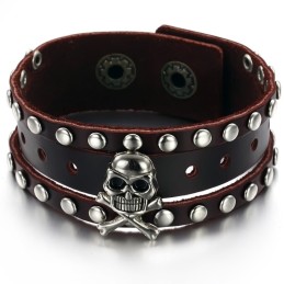 Qualität Und Quantität Gesicherter Männlicher Totenkopf-Armreif Aus Titanleder