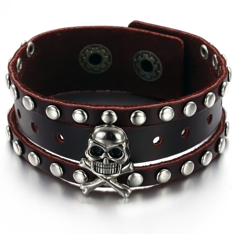 Qualität Und Quantität Gesicherter Männlicher Totenkopf-Armreif Aus Titanleder Qualität Und Quantität Gesicherter Männlicher Totenkopf-Armreif Aus Titanleder