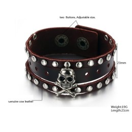 Qualität Und Quantität Gesicherter Männlicher Totenkopf-Armreif Aus Titanleder