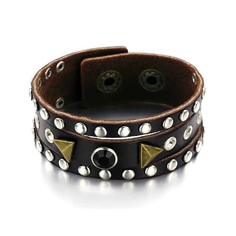 Hochwertiger Retro Titan Leder Armreif Mit Strass Hochwertiger Retro Titan Leder Armreif Mit Strass