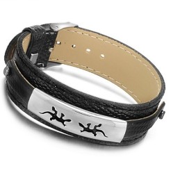 Hochwertiger Schwarzer Titan-Lederarmreif