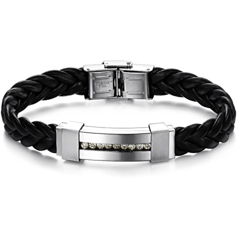 Die Königin Der Hochwertigen Titan-Lederarmreife Mit Strass Die Königin Der Hochwertigen Titan-Lederarmreife Mit Strass