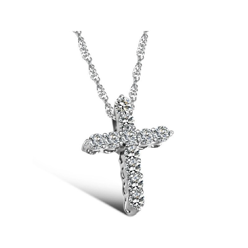 Zuverlässiger Ruf Weibliches Kreuz Platinierte Titanhalskette Mit Strass Zuverlässiger Ruf Weibliches Kreuz Platinierte Titanhalskette Mit Strass