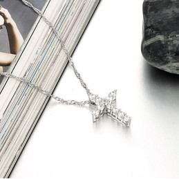 Zuverlässiger Ruf Weibliches Kreuz Platinierte Titanhalskette Mit Strass