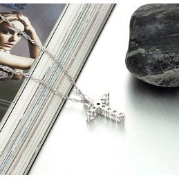 Zuverlässiger Ruf Weibliches Kreuz Platinierte Titanhalskette Mit Strass