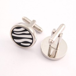 Runde Manschettenknöpfe Aus Titan Mit Zebra-Motiv