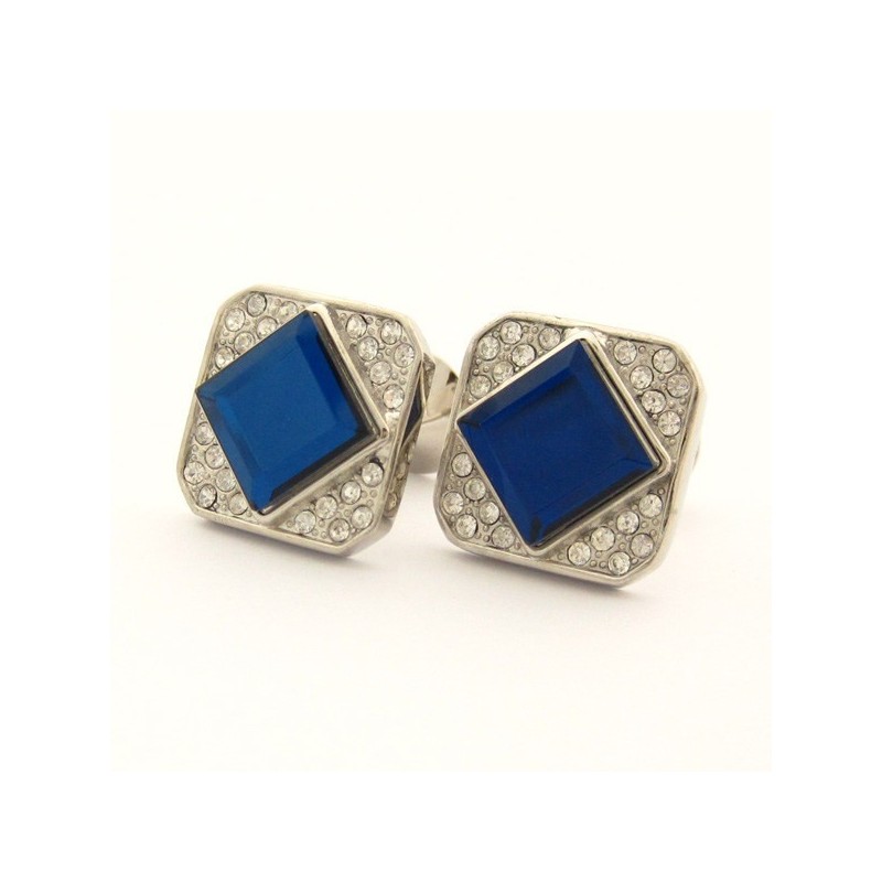 Quadratische Manschettenknöpfe Aus Titan Mit Blauem Kristall Und Diamanten Quadratische Manschettenknöpfe Aus Titan Mit Blauem Kristall Und Diamanten