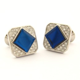 Quadratische Manschettenknöpfe Aus Titan Mit Blauem Kristall Und Diamanten