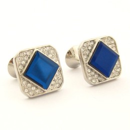 Quadratische Manschettenknöpfe Aus Titan Mit Blauem Kristall Und Diamanten