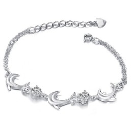 Hochwertiges Weibliches Titanarmband In Delfinform Mit Platinbeschichtung