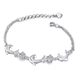 Hochwertiges Weibliches Titanarmband In Delfinform Mit Platinbeschichtung Und Diamant