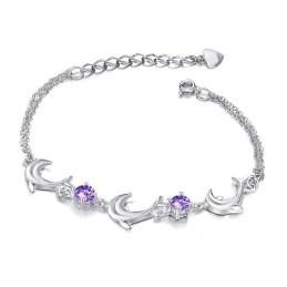 Hochwertiges Weibliches Titanarmband In Delfinform Mit Platinbeschichtung Und Diamant