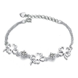Hochwertiges Weibliches Kleeblatt-Armband Aus Platiniertem Titan Mit Diamant